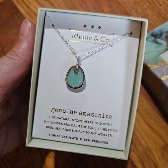 Rhode & Co Fine Silver Plated Amazonite Teardrop Pendant Necklace - Picture 1 of 8